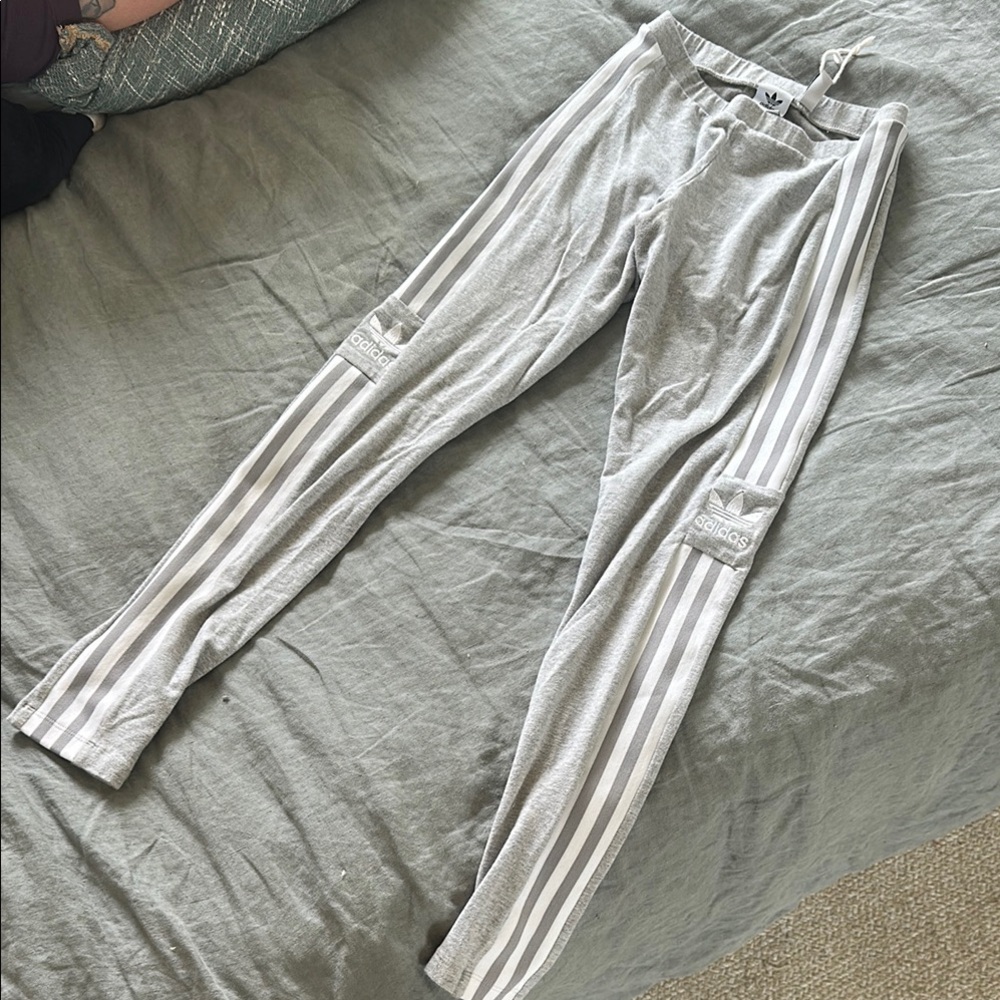 Adidas Heather Gray Joggers with White Accents